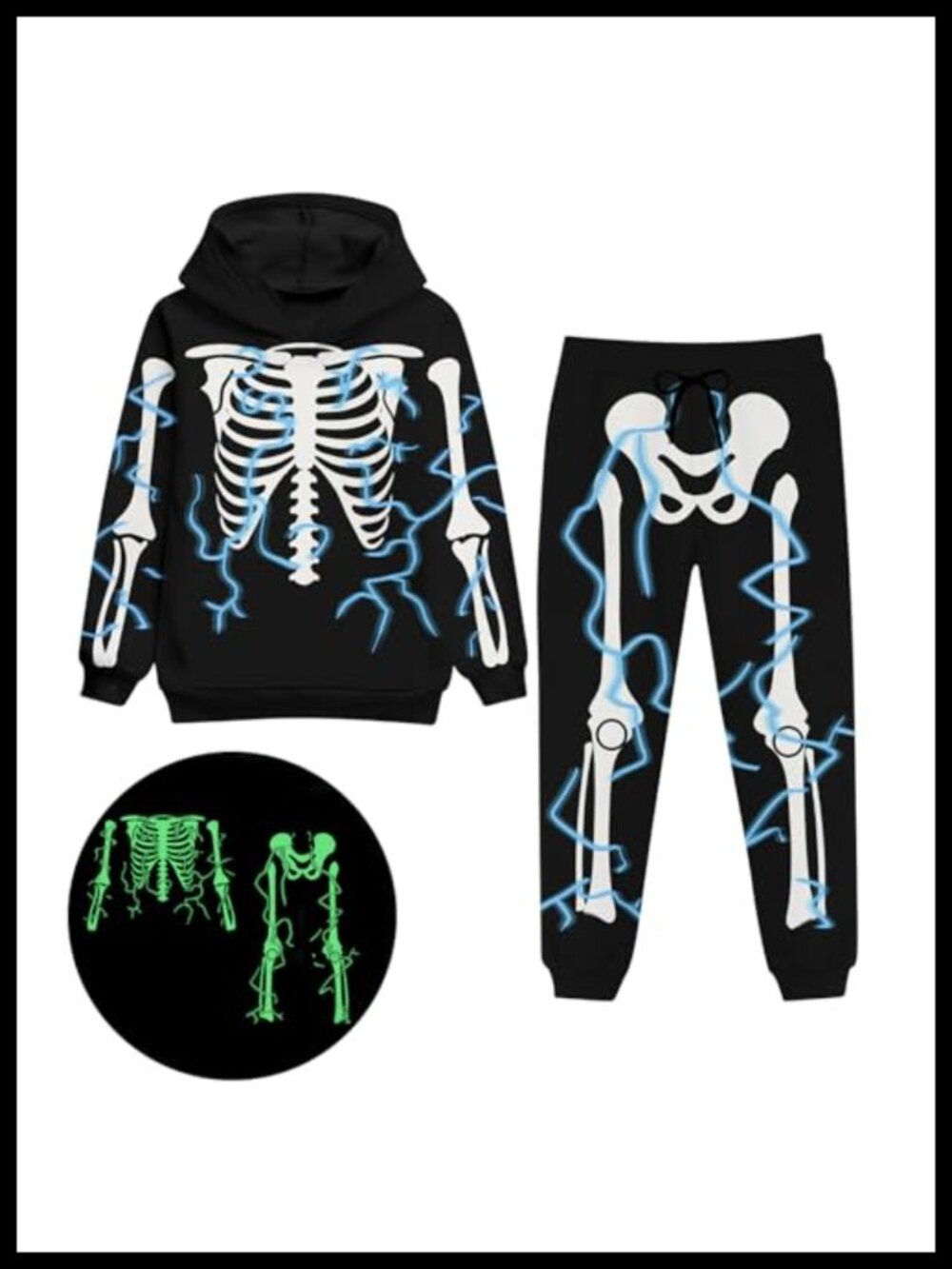 Kids Skeleton Costume Glow in the Dark Hoodie & Pants Set 2-Piece
